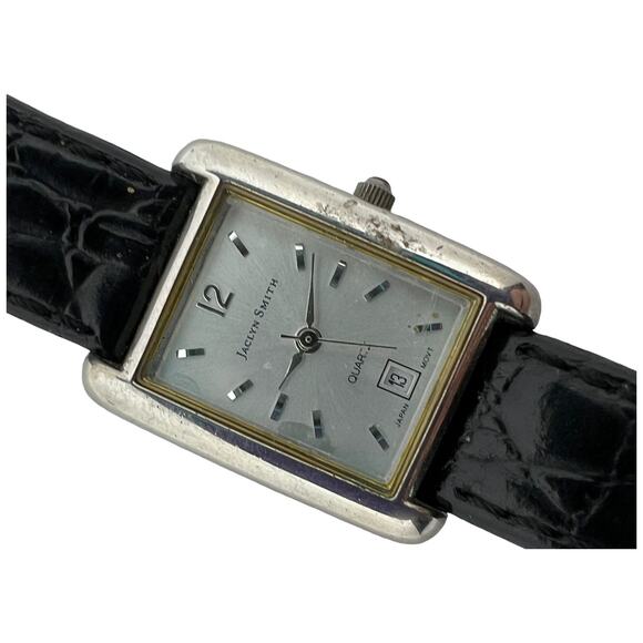 Vintage Jaclyn Smith Classic Square Face Watch Black Leather Band Silver Case - Picture 5 of 7